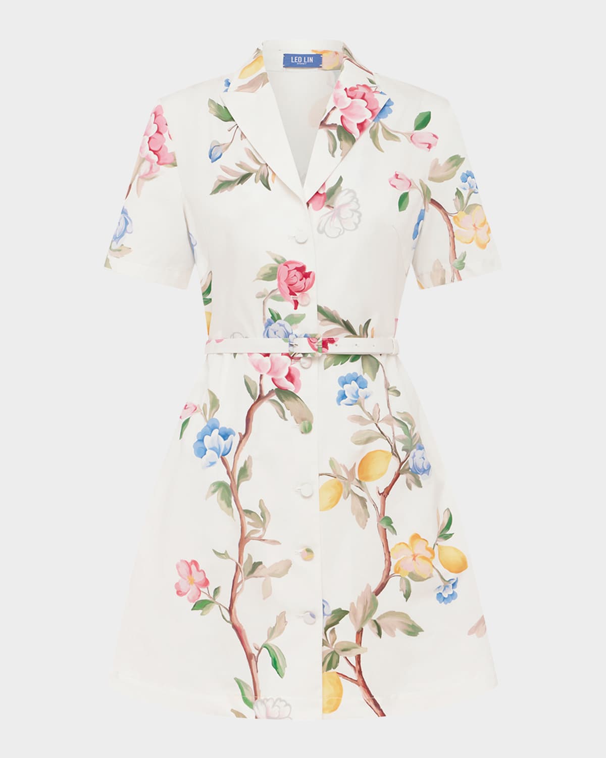 LEO LIN Brigitte Belted Floral Cotton Mini Dress