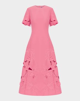 LEO LIN Caroline Floral Embroidered Short-Sleeve Midi Dress