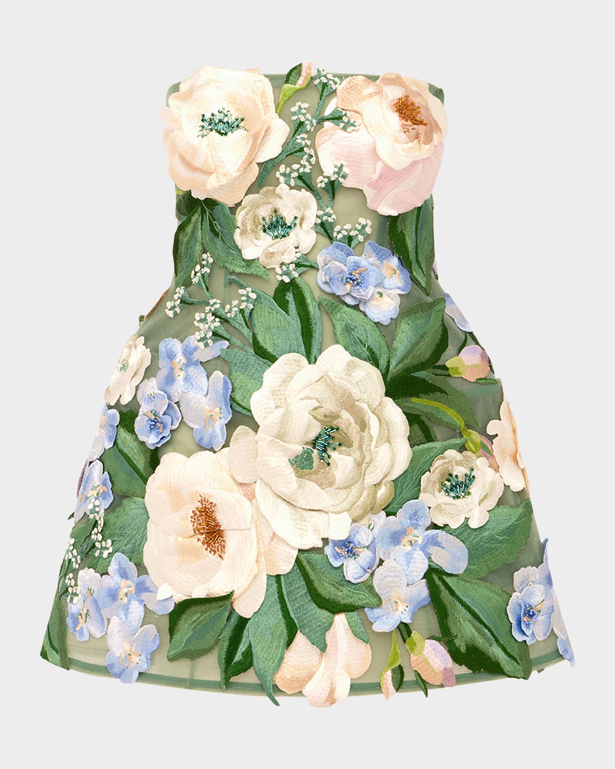 LEO LIN Floral Hand-Embroidered Bustier Mini Dress