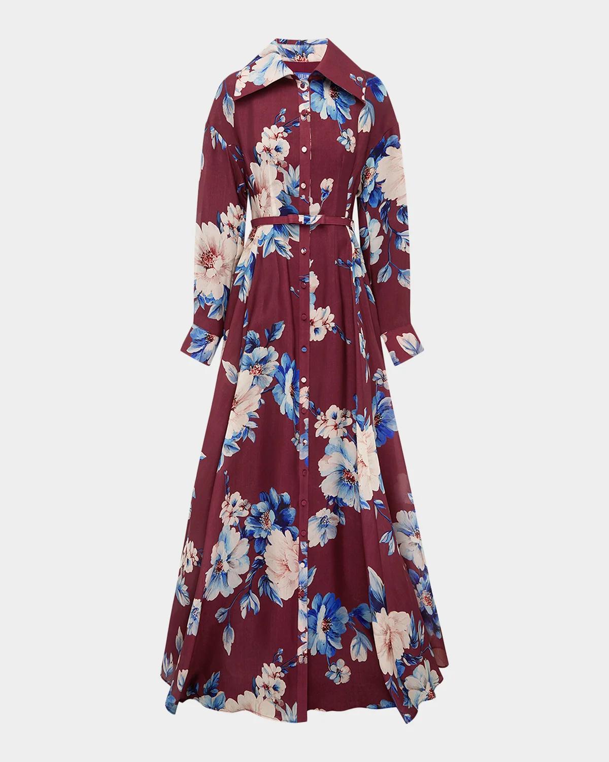 LEO LIN Josephine Floral-Print Silk Gown