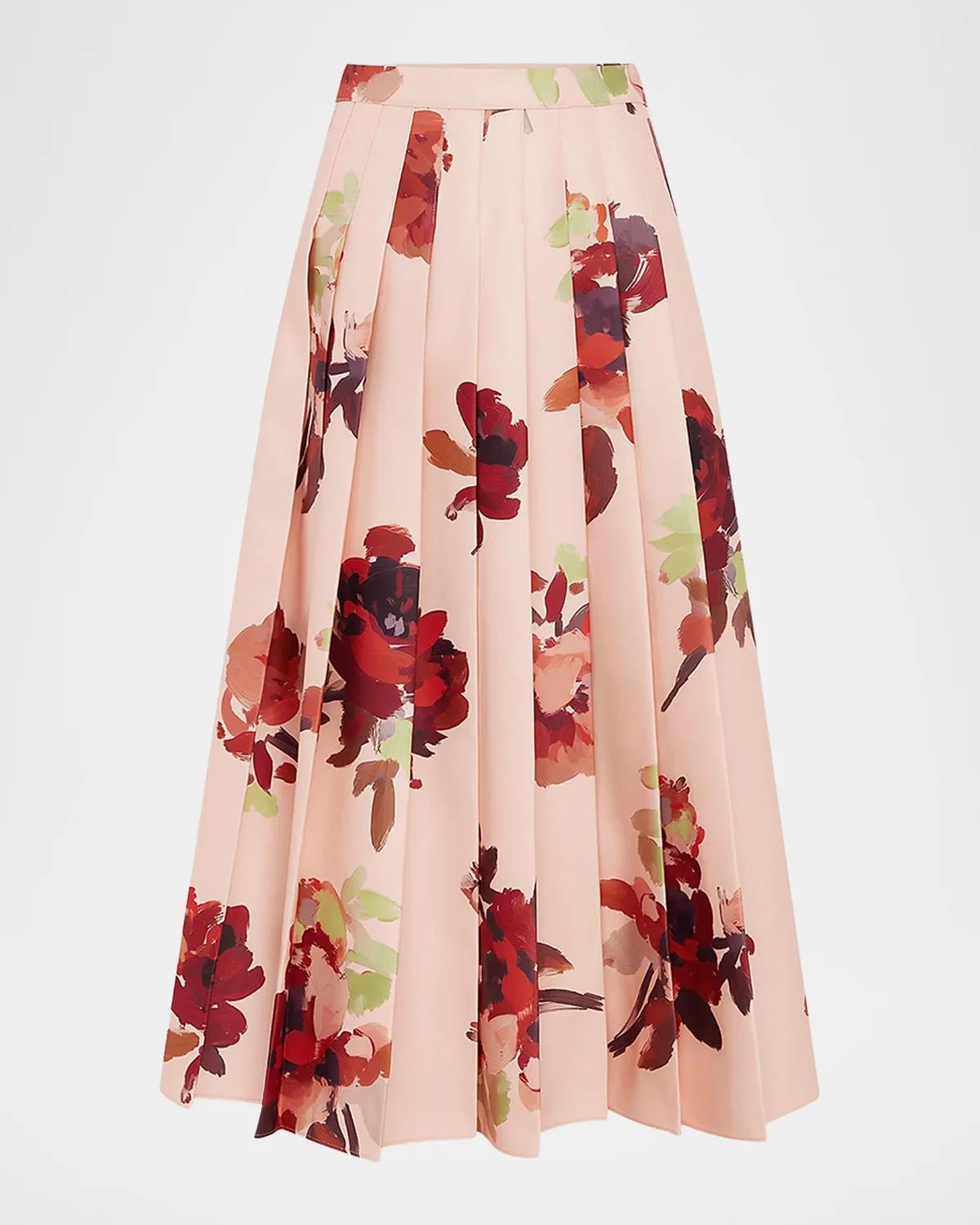 LEO LIN June Pleated Floral Maxi Skirt
