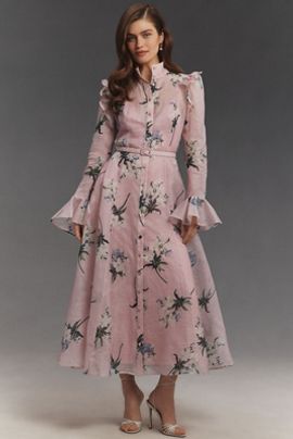 LEO LIN - Rachel Cowl-Neck Floral Silk Midi Slip Dress