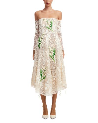 Leo Lin Leo Lin Ana Off Shoulder Embellished Lace Bustier Midi Dress