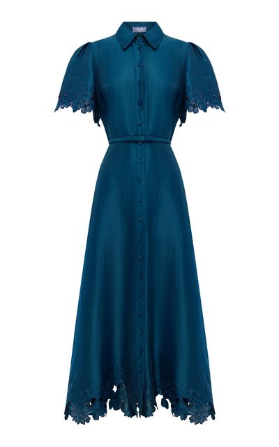 Leo Lin Leo Lin Bianca Applique Short Sleeve Midi Dress Teal