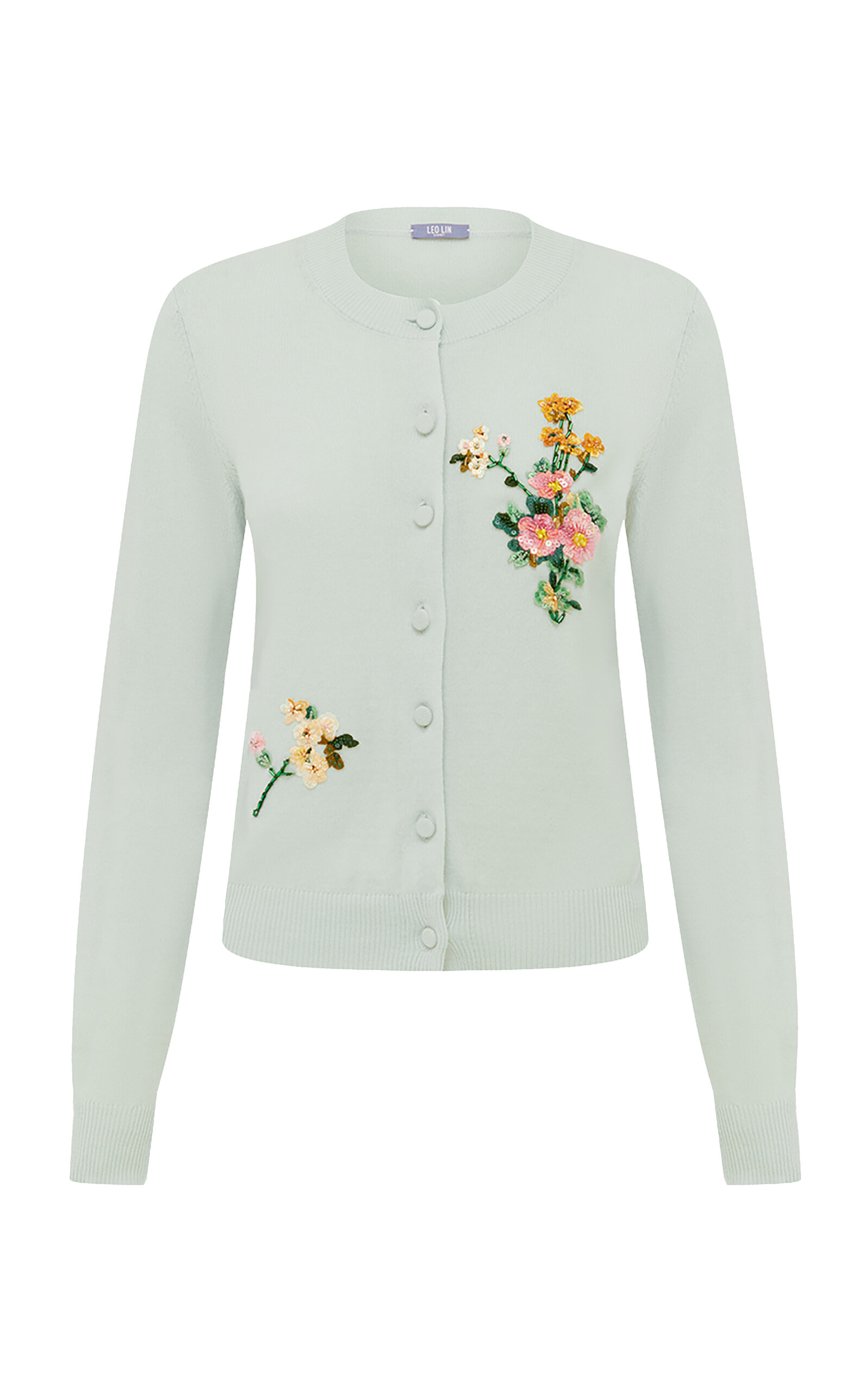 Leo Lin Leo Lin Claire Embellished Knit Cardigan Posy Print In Mint