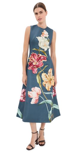 Leo Lin Leo Lin Cleo Embroidered Sleeveless Dress Lily Print in Indigo