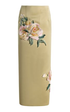 Leo Lin Leo Lin Exclusive Embroidered Satin Midi Skirt