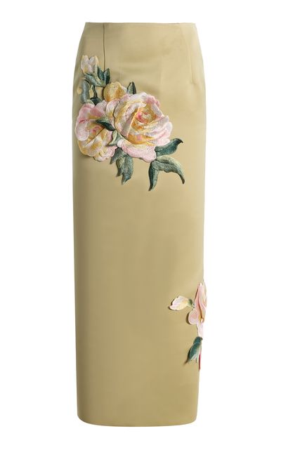 Leo Lin Leo Lin Exclusive Embroidered Satin Midi Skirt