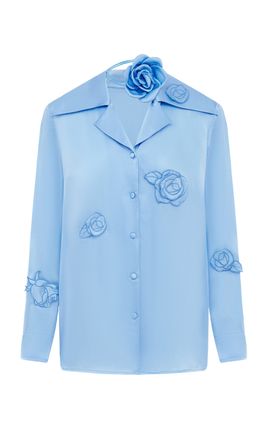 Leo Lin Leo Lin Kristina Appliquéd SilkBlend Blouse Light Blue AU 16
