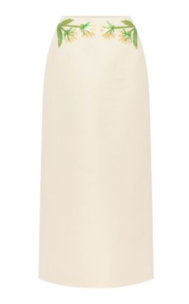 Leo Lin Leo Lin Quinn FloralEmbellished MidRise WoolSilk Midi Skirt