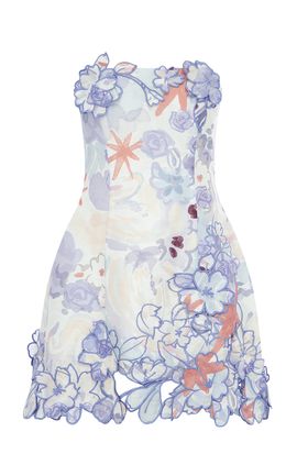 Leo Lin Leo Lin Roselle Applique LinenSIlk Mini Dress