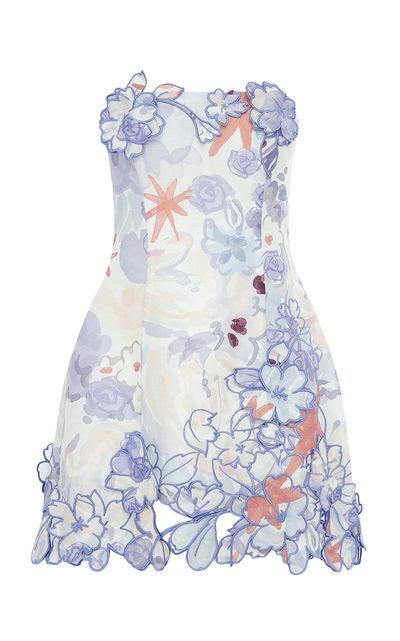Leo Lin Leo Lin Roselle Applique LinenSIlk Mini Dress