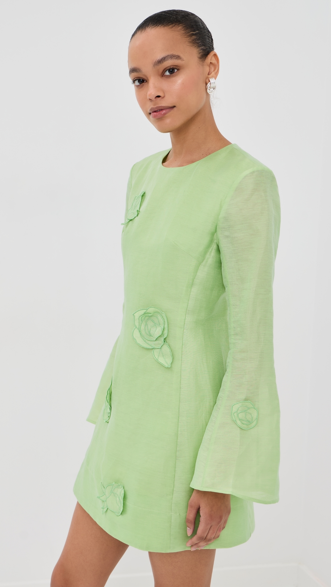 Leo Lin - Suzanne Applique Long Sleeve Mini Dress Juniper Green