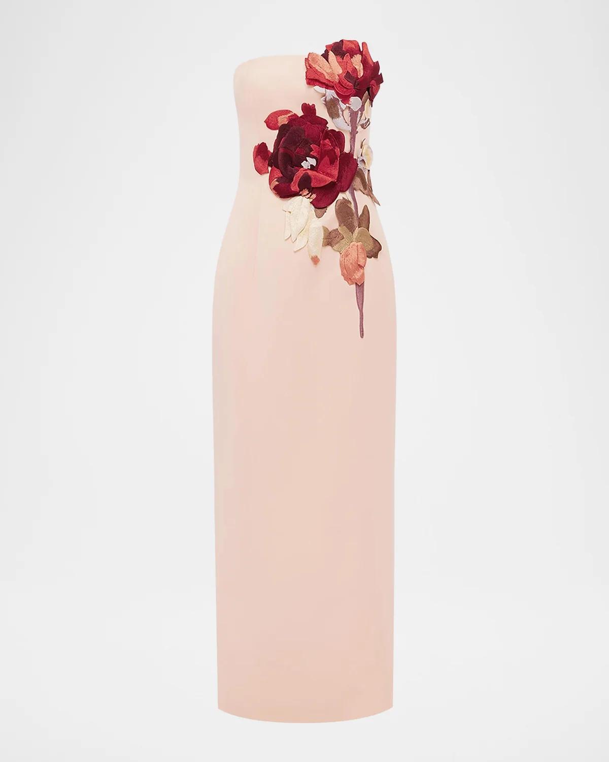 LEO LIN Rayna Floral-Embroidered Strapless Maxi Dress