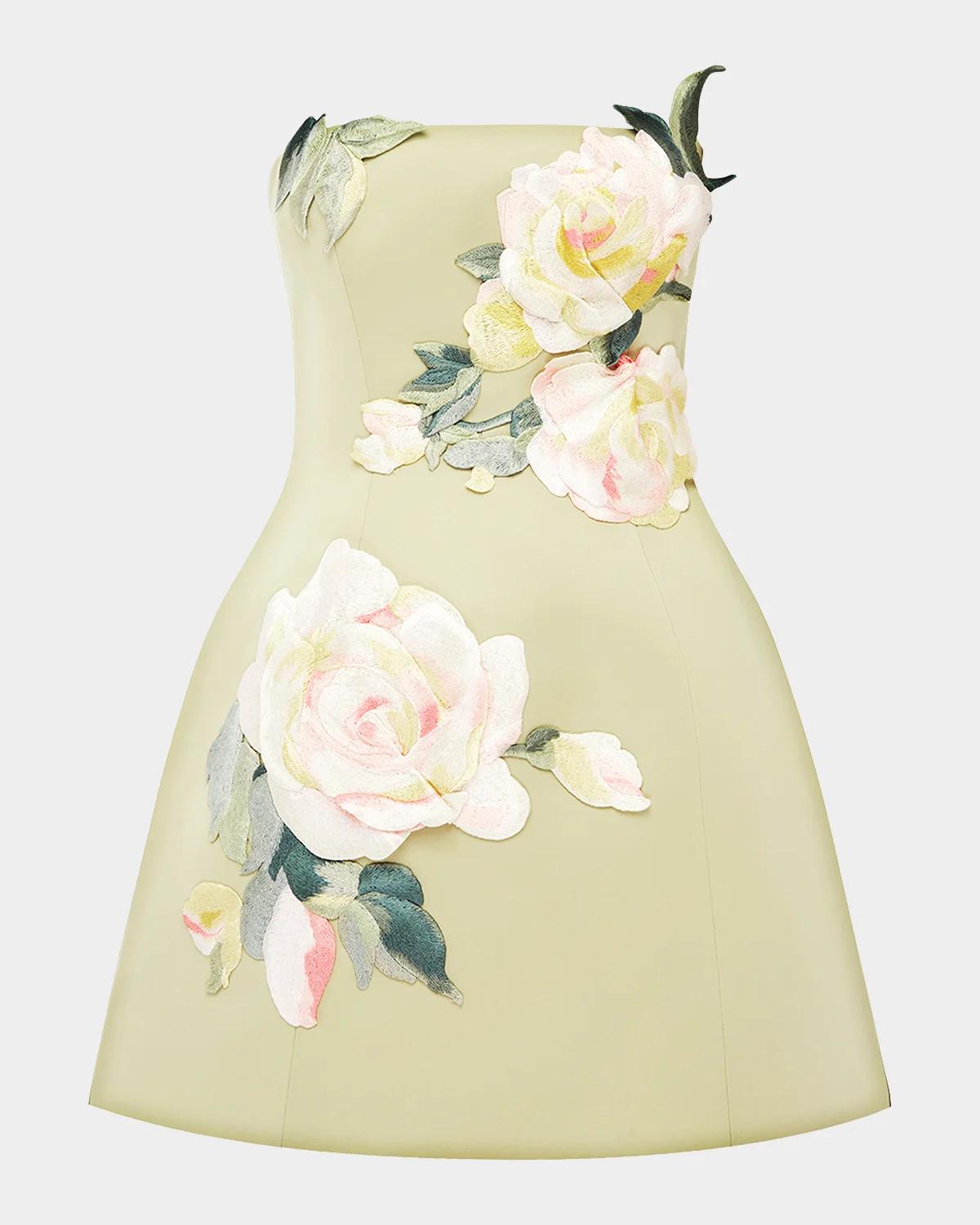 LEO LIN Roselle Strapless Floral Applique Mini Dress