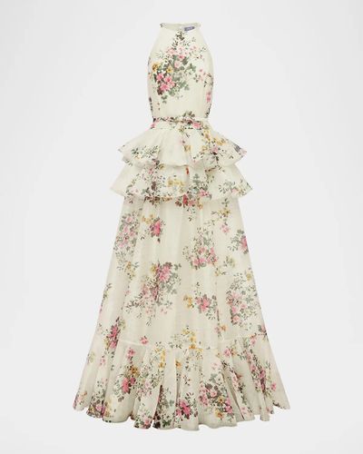 LEO LIN Senna Floral Ruffle Halter Gown