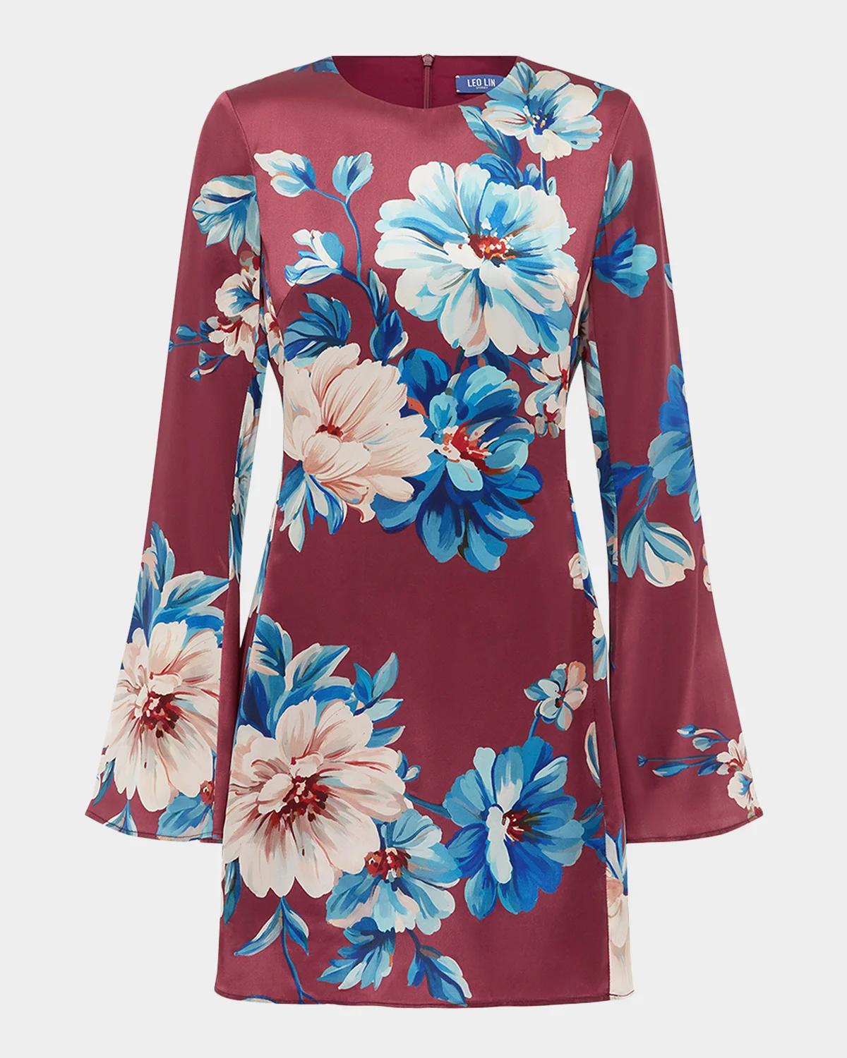LEO LIN Suzanne Flare-Sleeve Floral Mini Dress