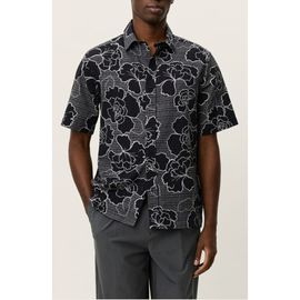Les Deux Les Deux Charlie Poppy Pattern Short Sleeve Knit Cotton Blend Button-Up Shirt