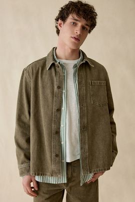 Les Deux Les Deux Dyed Denim Overshirt Top in Brown, Men's at Urban Outfitters
