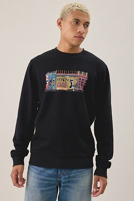 Les Deux Les Deux Market Graphic Crew Neck Sweatshirt in Black, Men's at Urban Outfitters