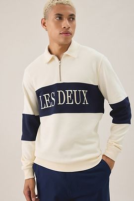 Les Deux Les Deux Quarter-Zip Rugby Sweatshirt in Ivory, Men's at Urban Outfitters