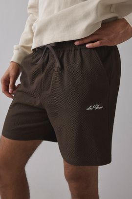 Les Deux Les Deux Stan Seersucker Swim Short in Brown, Men's at Urban Outfitters