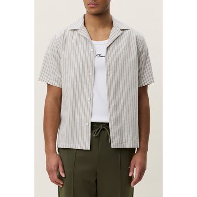 Les Deux Les Deux Stripe Cotton & Linen Camp Shirt