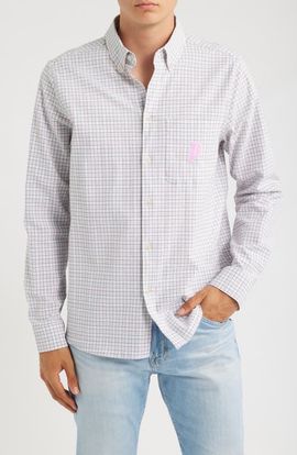 Les Deux Les Deux x Prince Check Cotton Seersucker Button-Down Shirt