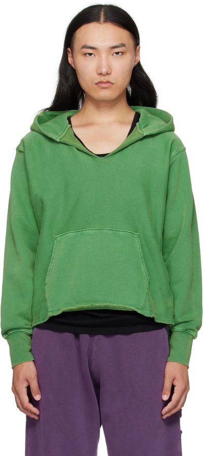 Les Tien Les Tien Green Heavyweight Raw Cropped Hoodie