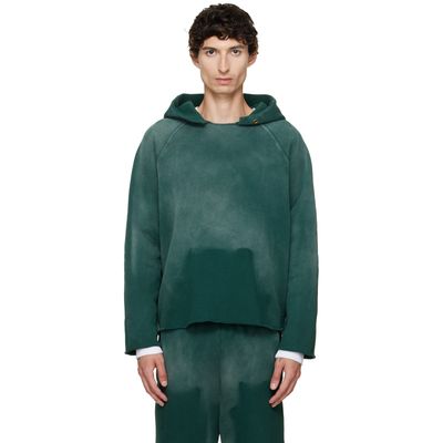 Les Tien Les Tien Green Heavyweight Raw Raglan Hoodie
