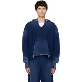 Les Tien Les Tien Navy Heavyweight Raw Cropped Hoodie