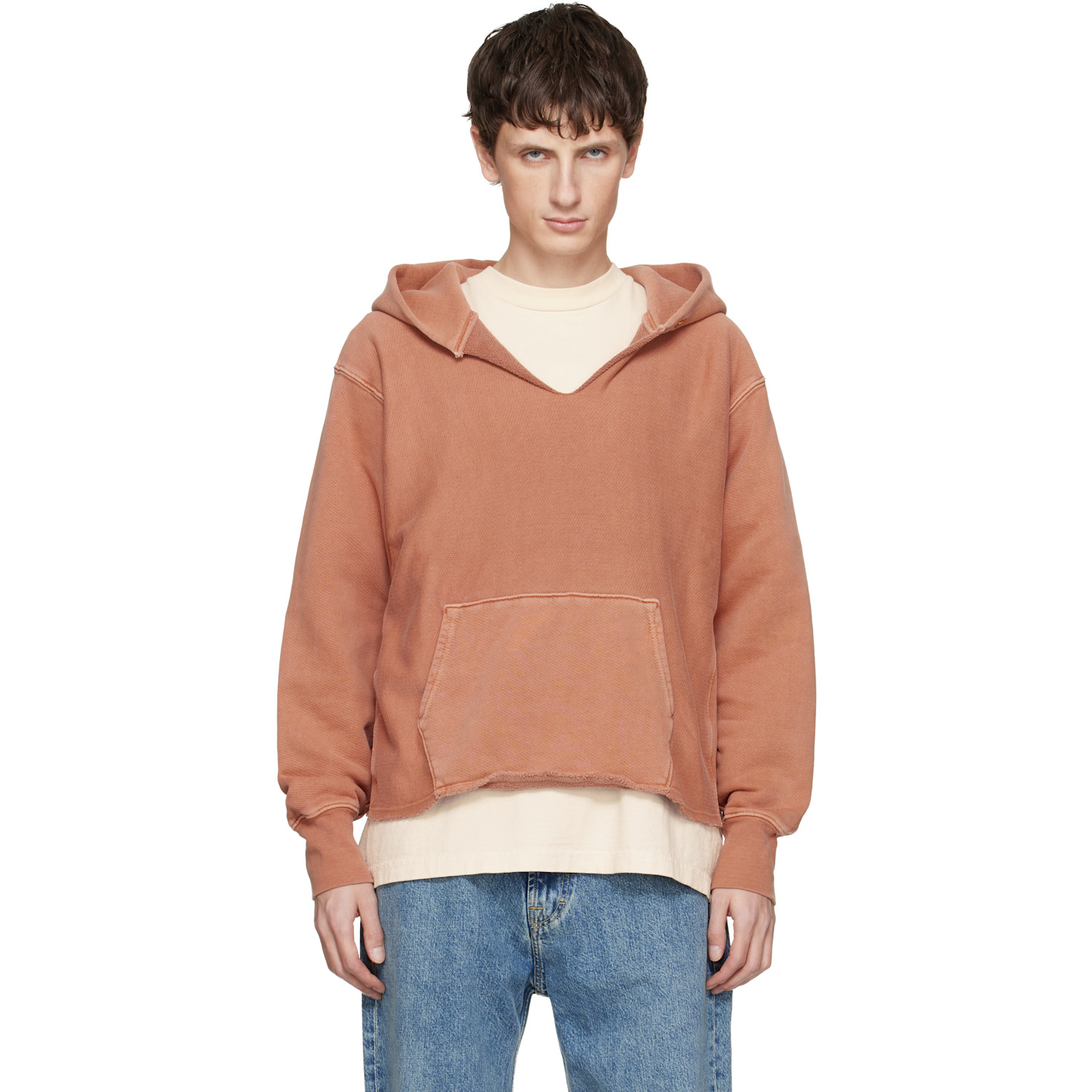 Les Tien - Orange Heavyweight Raw Cropped Hoodie