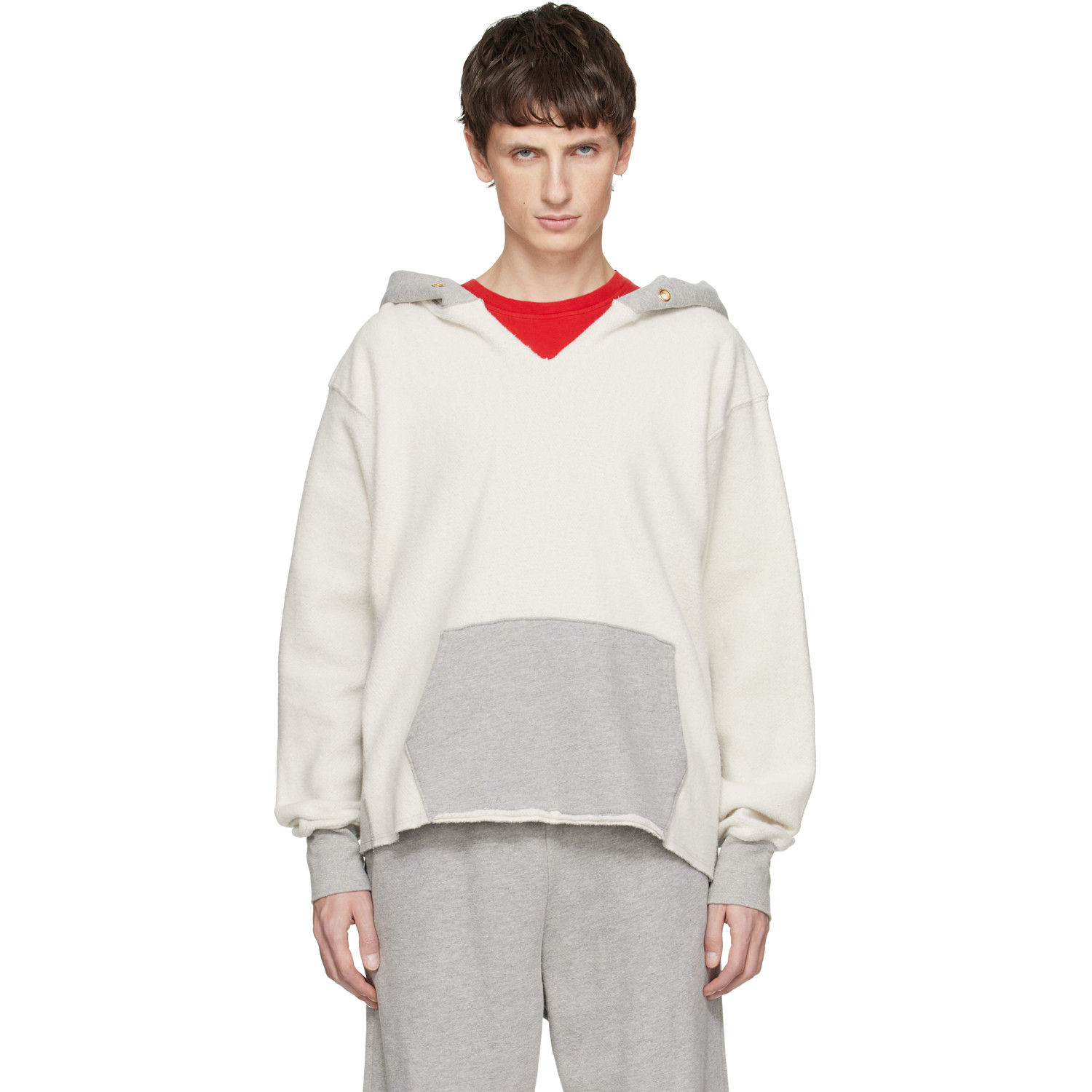 Les Tien - White & Gray Heavyweight Inside Out Raw Cropped Hoodie