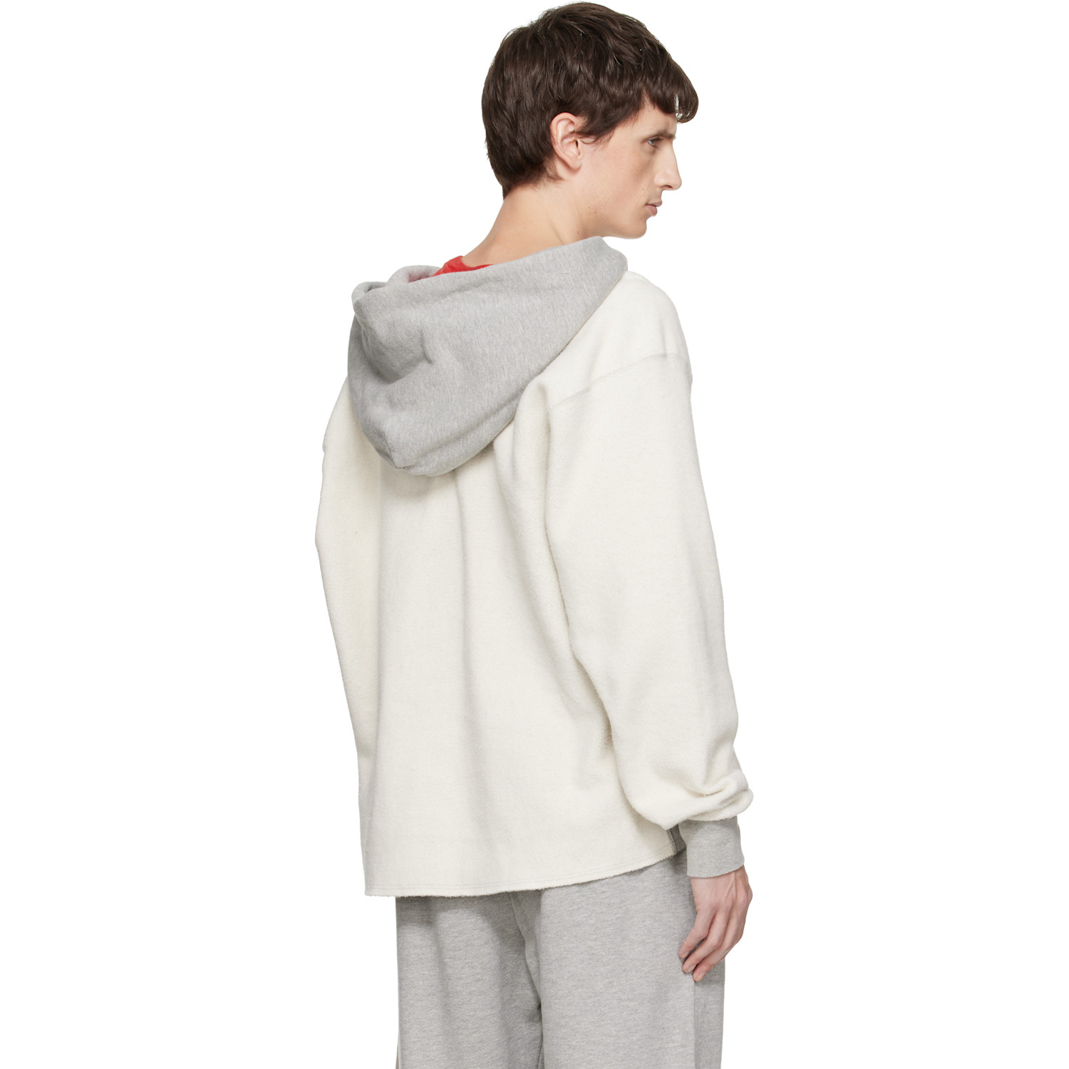 Les Tien - White & Gray Heavyweight Inside Out Raw Cropped Hoodie