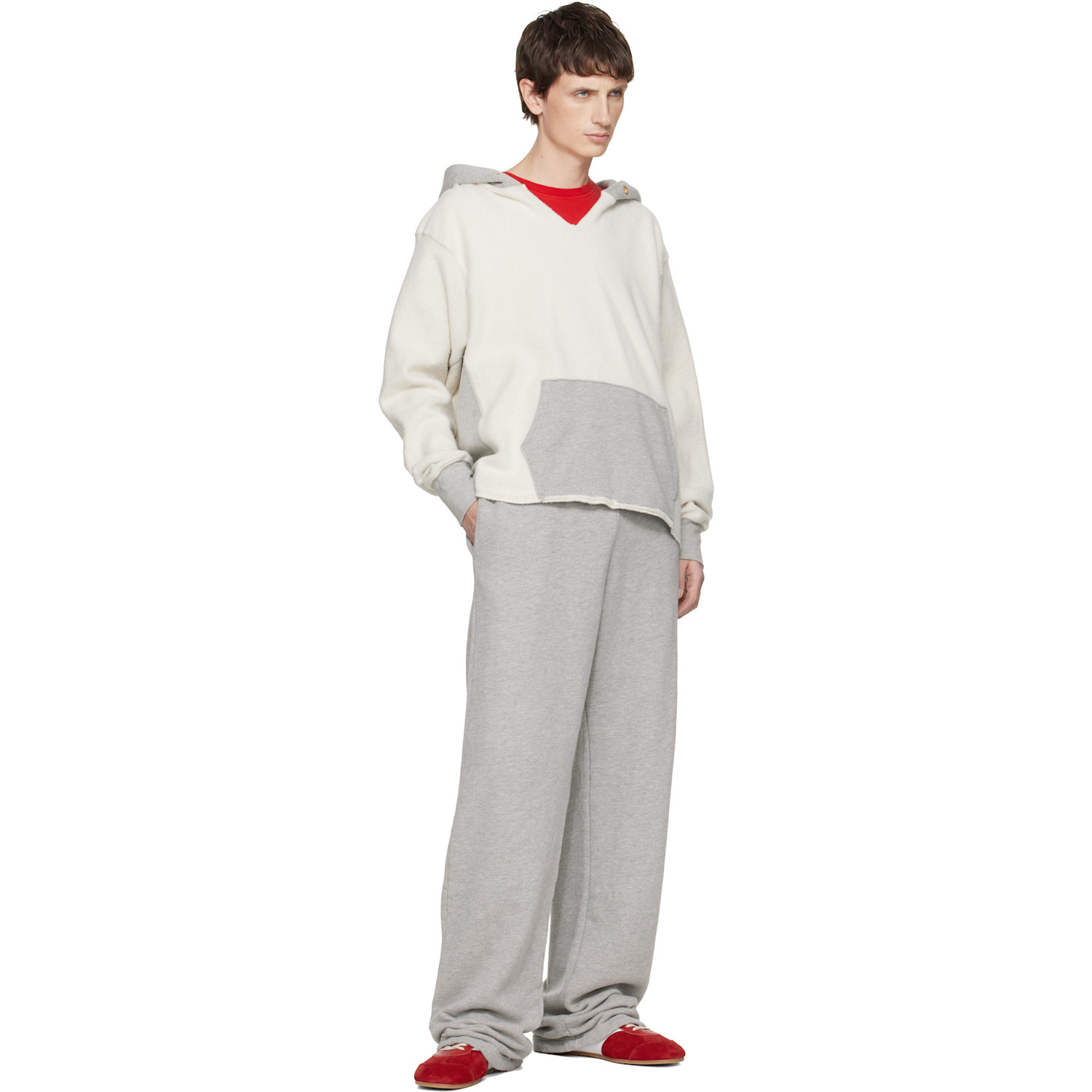 Les Tien - White & Gray Heavyweight Inside Out Raw Cropped Hoodie