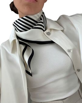 Lescarf lescarf Striped Cream Silk Scarf