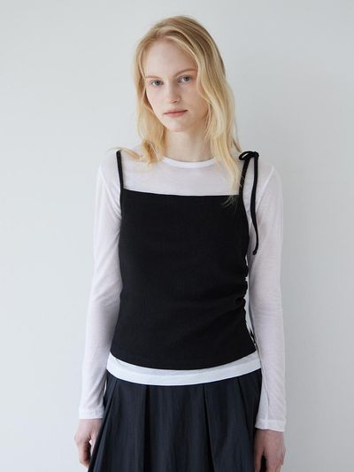 LESEIZIEME Unbalanced String Tank Top [Black]
