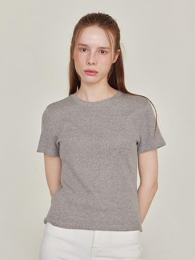 LESEIZIEME Waffle Crop Short-Sleeve T-shirt [Gray]