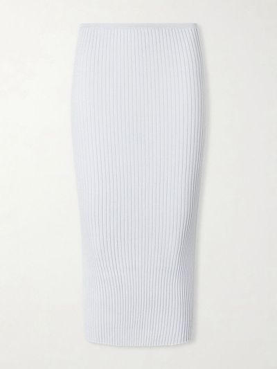 LESET Blake metallic ribbed-knit midi skirt
