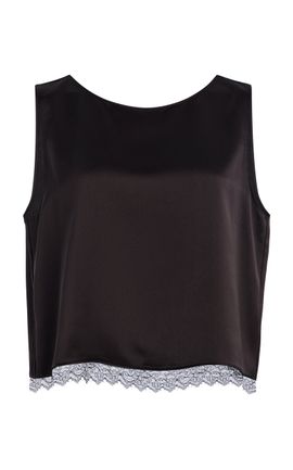 Leset Leset Barb LaeTrimmed Satin Cropped Top