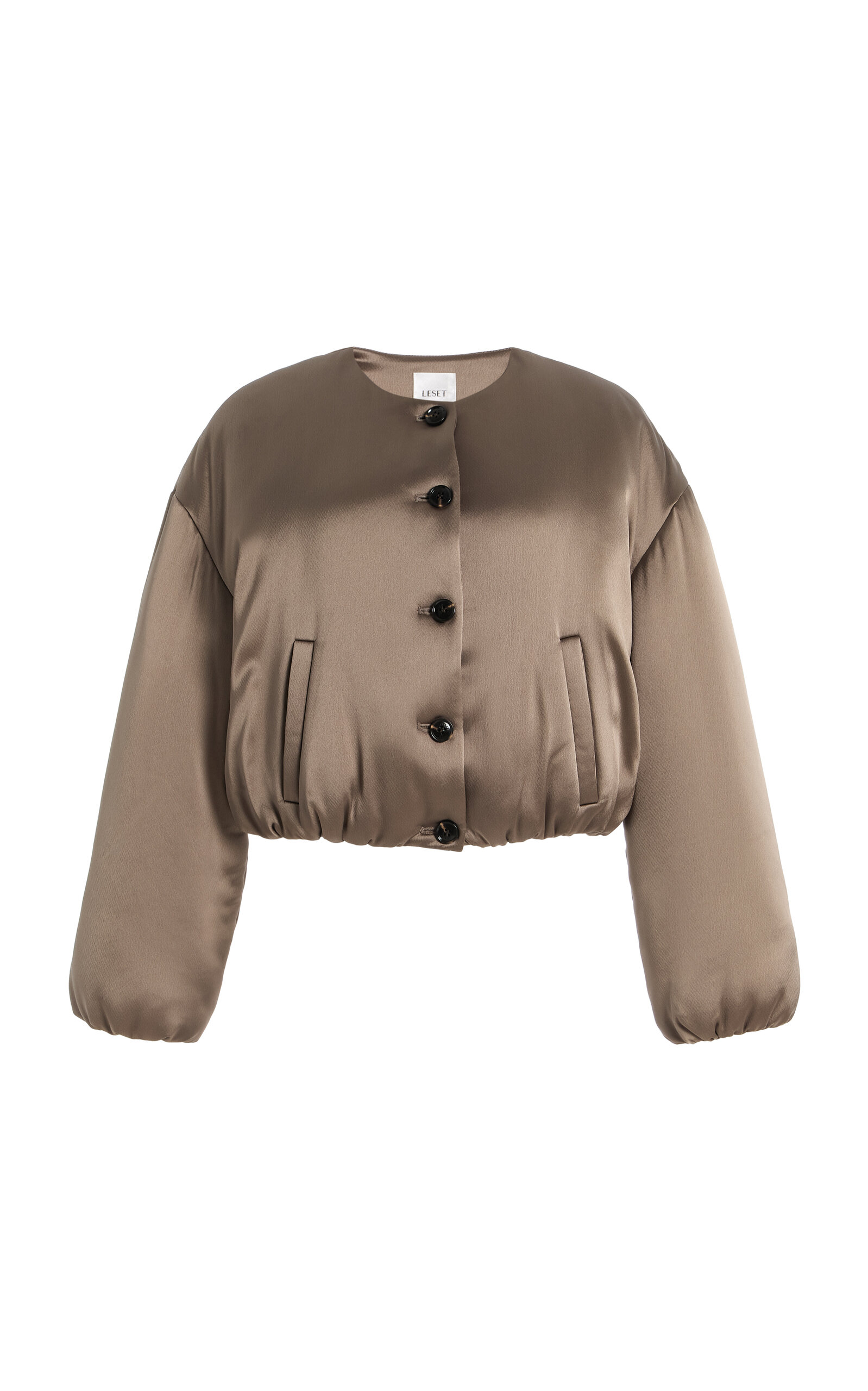 Leset Leset Barb Satin Bomber Jacket Taupe L