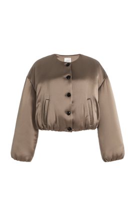 Leset Leset Barb Satin Bomber Jacket Taupe L