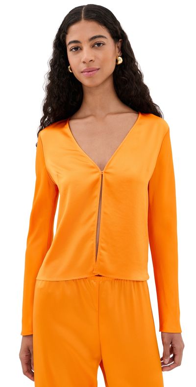 Leset Leset Barb Single Button Long Sleeve Top Mandarine
