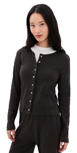 Leset Leset Pointelle Classic Cardigan Hickory Melange