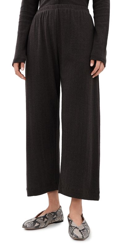 Leset Leset Pointelle Crop Wide Leg Pants Hickory Melange