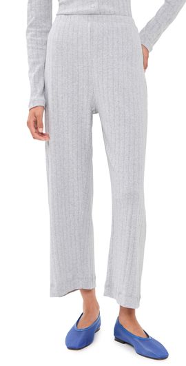 Leset Leset Pointelle Crop Wide Leg Pants Light Grey Melange