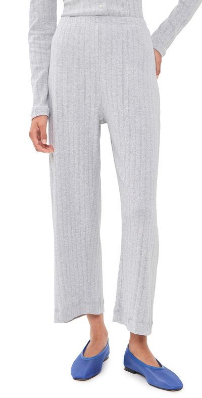 Leset Leset Pointelle Crop Wide Leg Pants Light Grey Melange