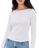 Leset Leset Pointelle Long Sleeve Bateau Top White - 1