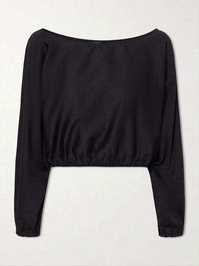 LESET Yoko cropped gathered cotton-poplin top