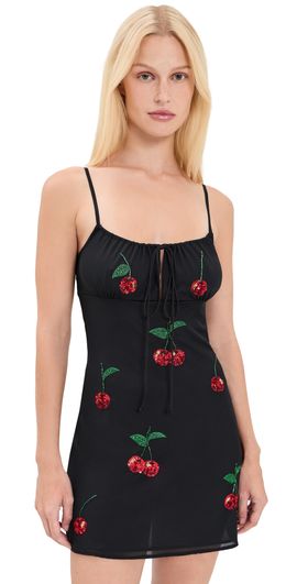 Leslie Amon Leslie Amon Cherry Slip Dress Black and Red